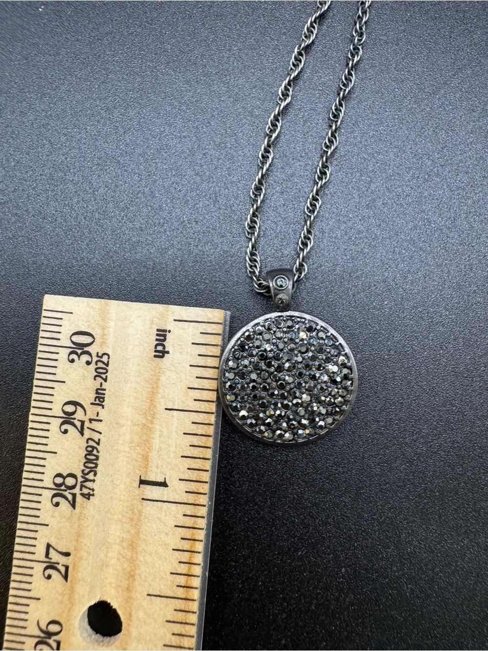 Lia Sophia "Glint” Round Hematite w/Cut Crystal Accents Pendant Necklace - Picture 3 of 5